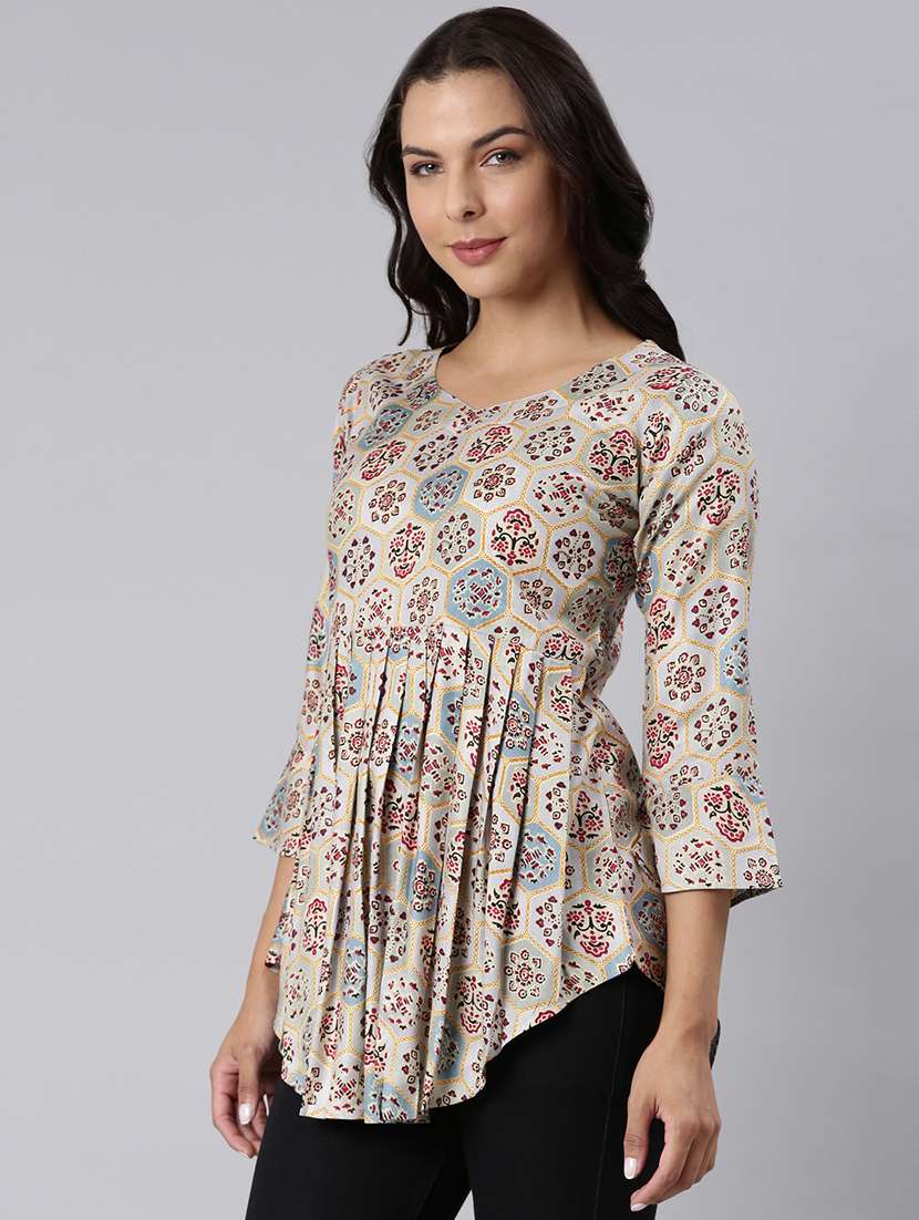 women printed three quarter sleeve asymmetric tunic - 22020917 - Standard Image - 2