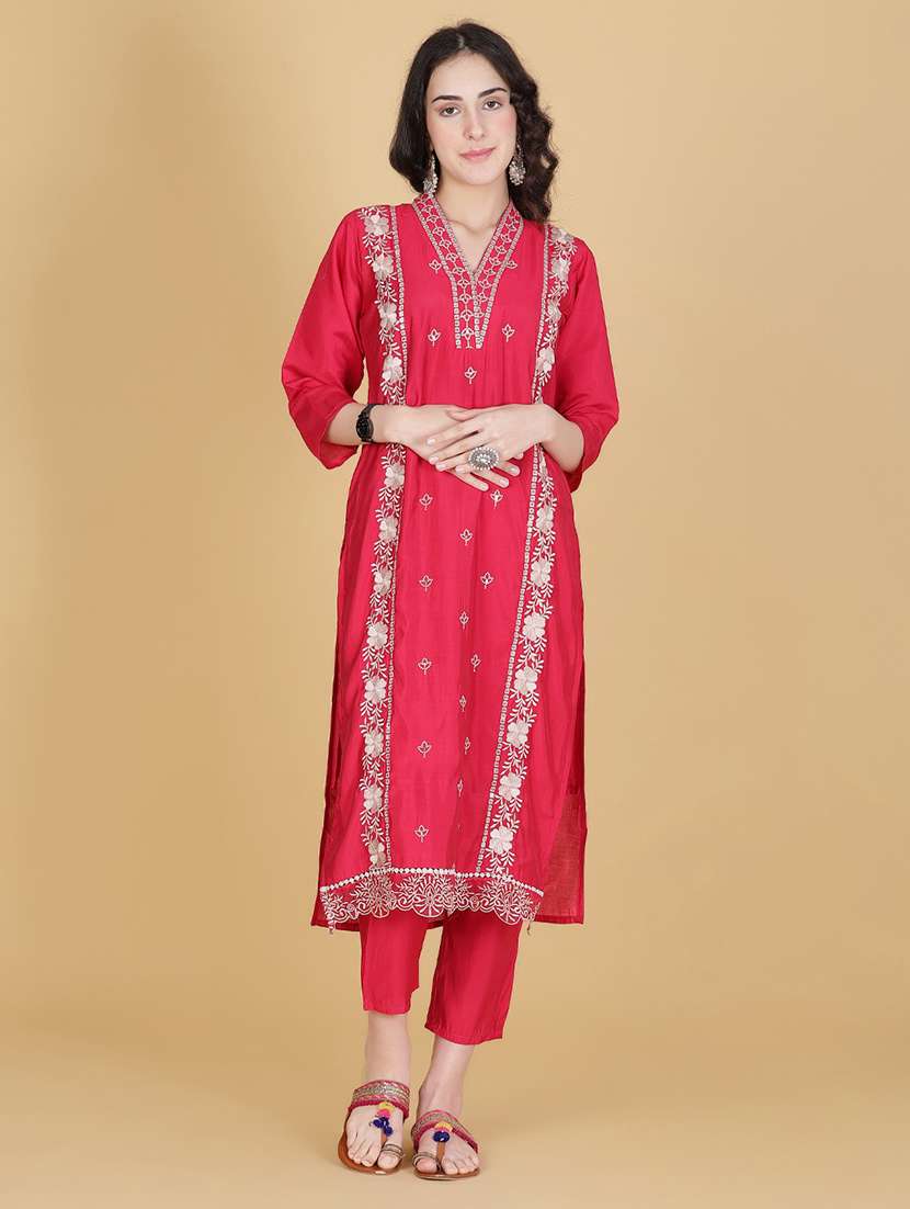 women embroidered three quarter sleeve kurta pant with dupatta set - 22020924 -  Standard Image - 2