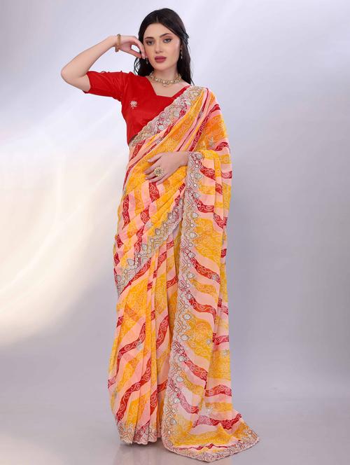 women bandhani printed saree with blouse - 22021293 - Standard Image - 0