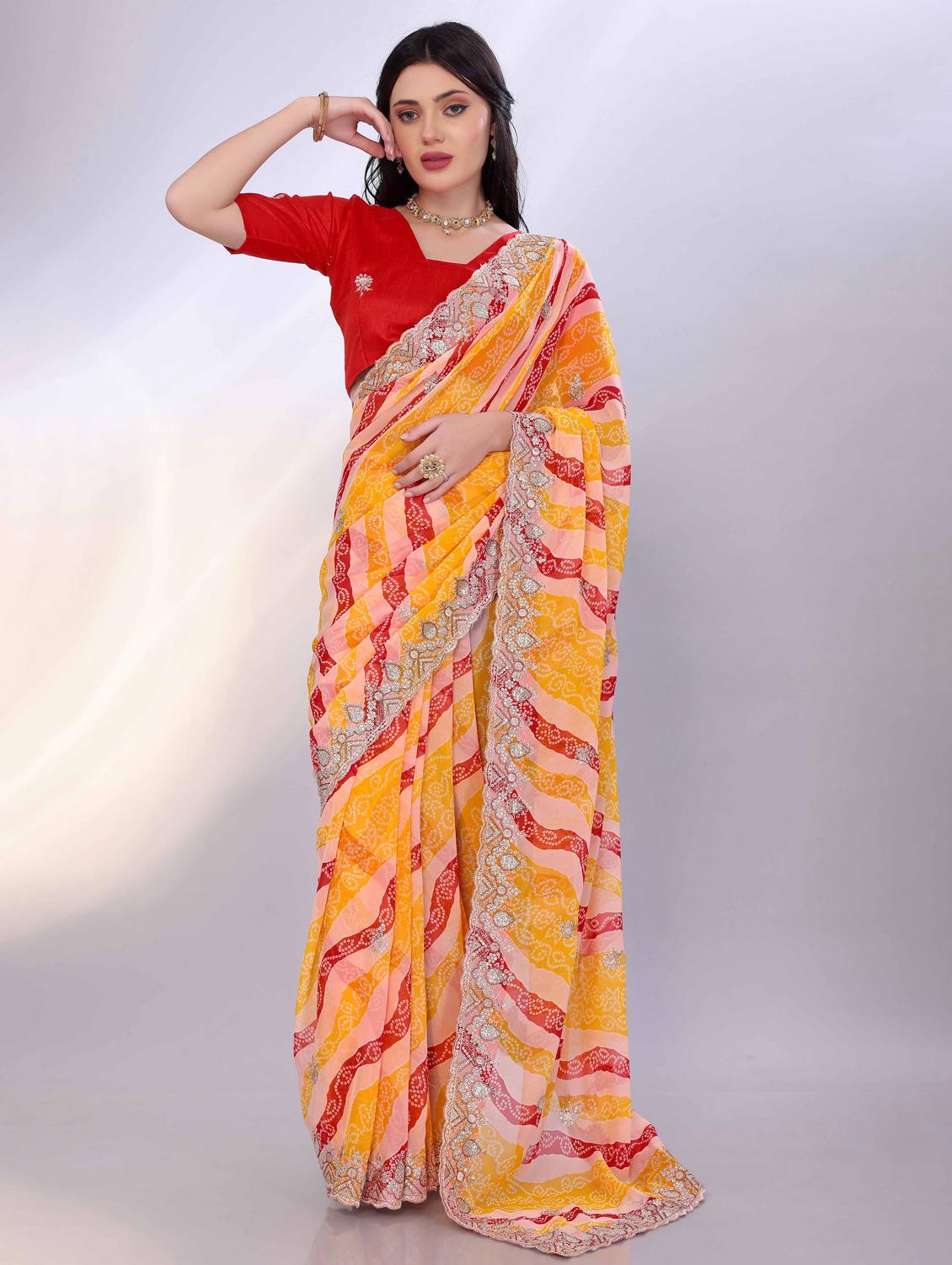 women bandhani printed saree with blouse - 22021293 - Zoom Image - 0