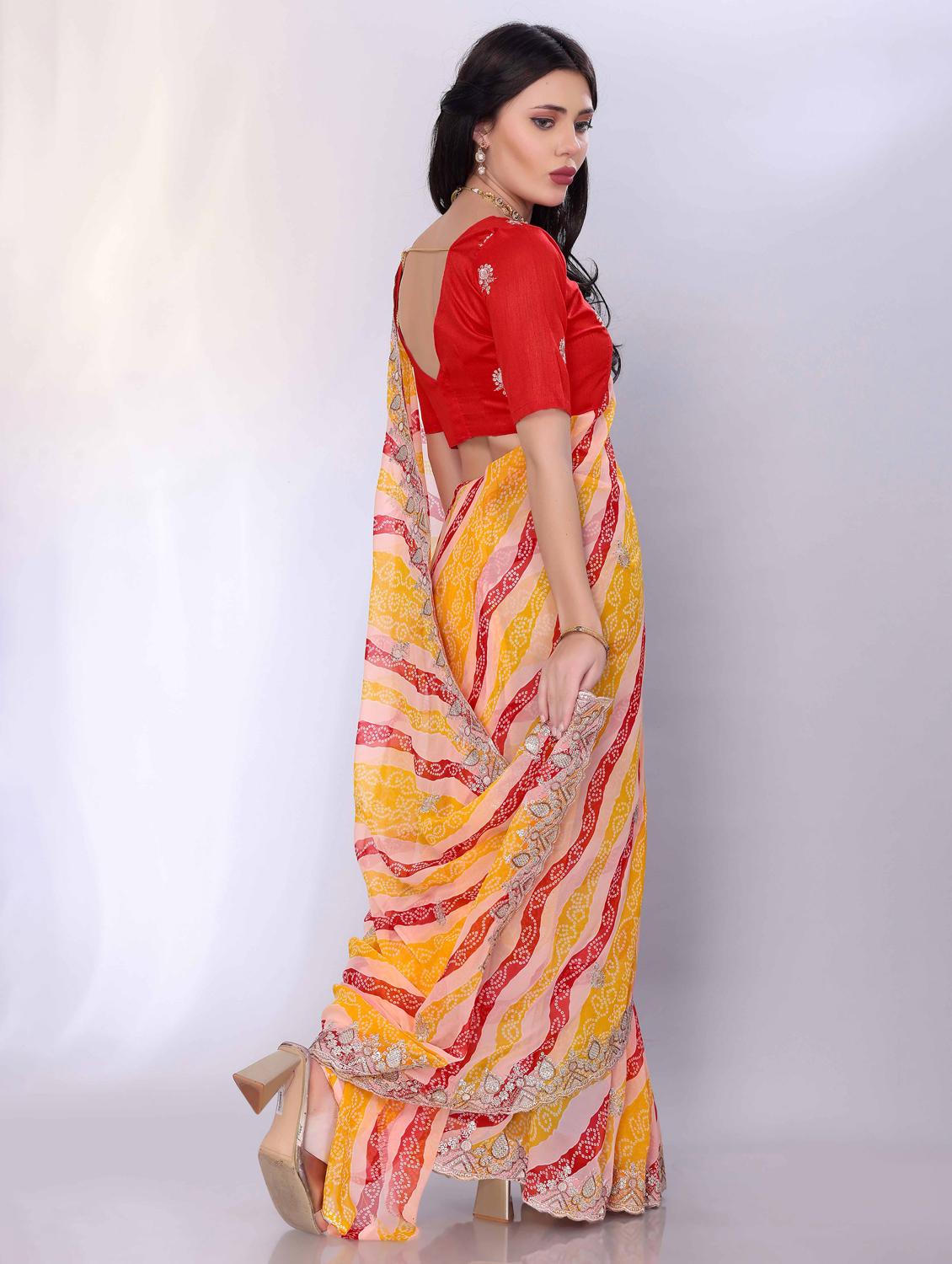 women bandhani printed saree with blouse - 22021293 - Standard Image - 2
