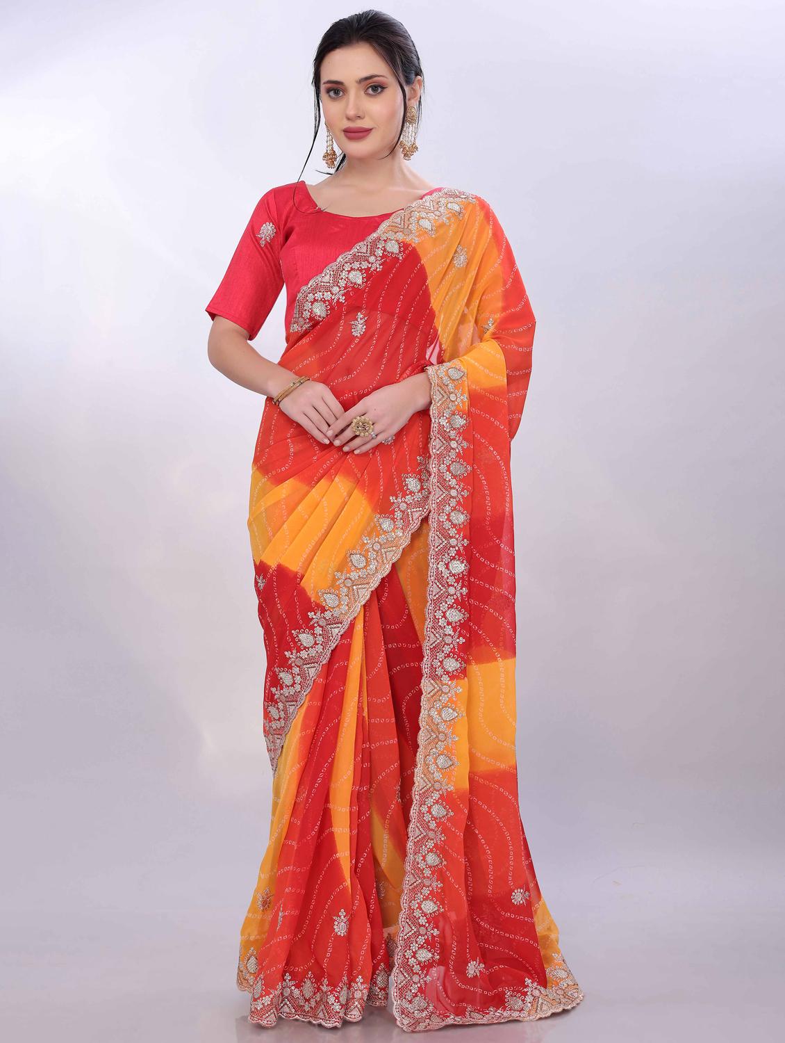 women bandhani printed saree with blouse - 22021296 -  Zoom Image - 0