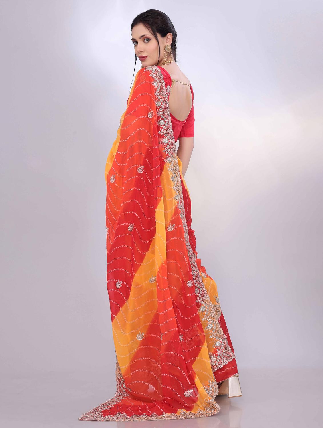women bandhani printed saree with blouse - 22021296 - Standard Image - 2