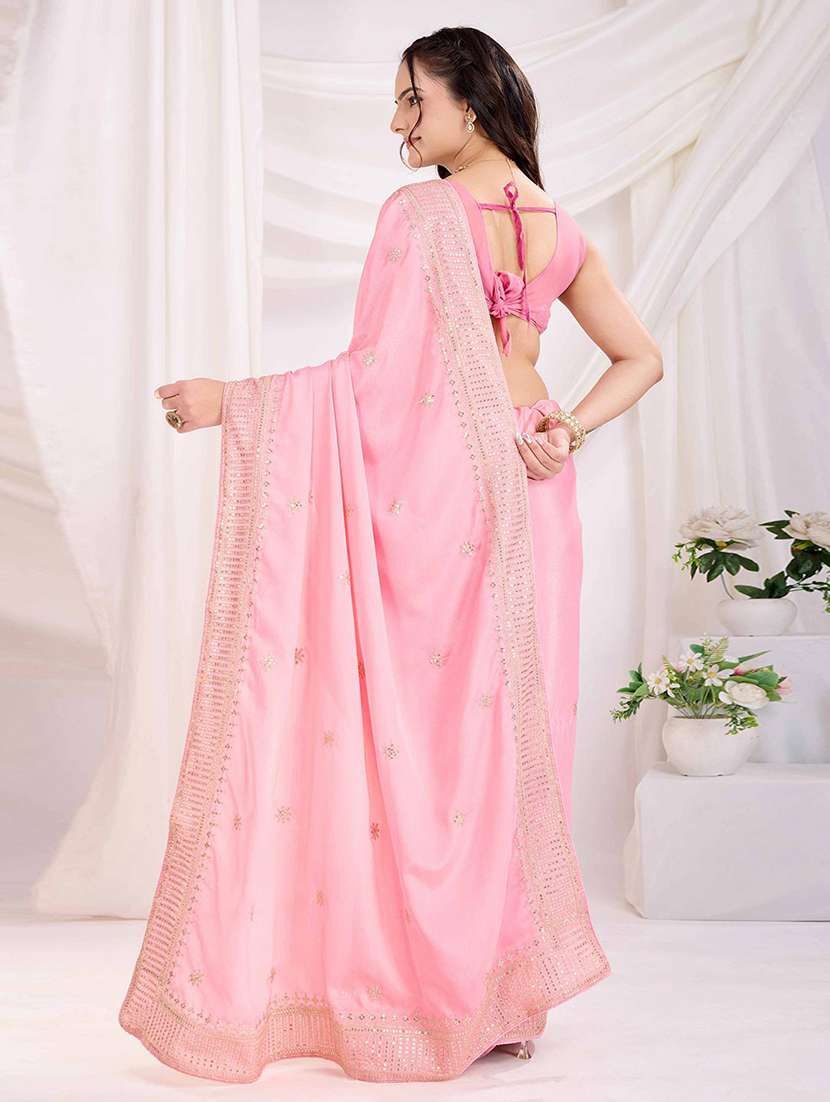 women solid with work embroidered saree with blouse - 22021300 -  Standard Image - 2