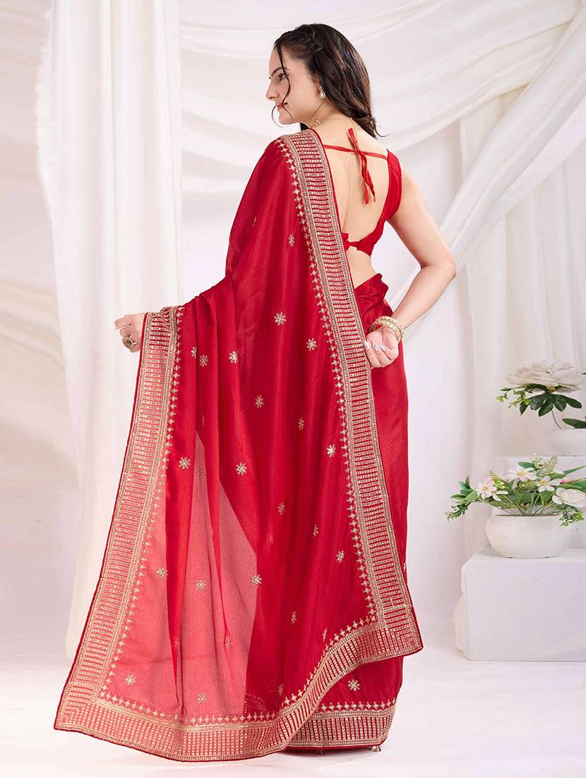 women solid with work embroidered saree with blouse - 22021301 - Standard Image - 2