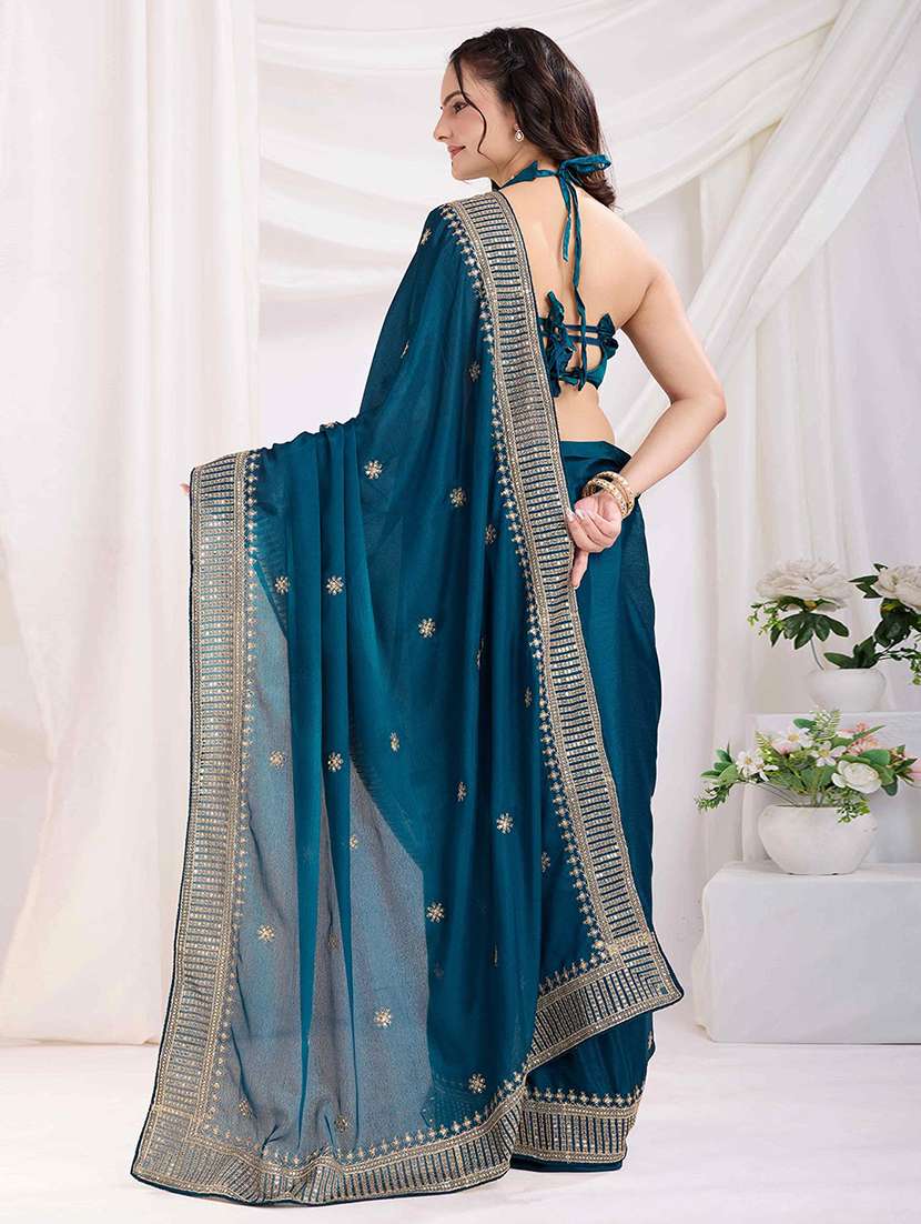 women solid with work embroidered saree with blouse - 22021302 -  Standard Image - 2