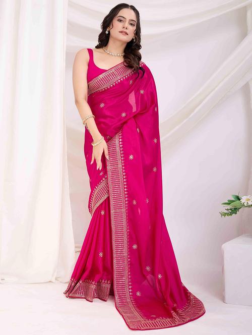 women solid with work embroidered saree with blouse - 22021303 -  Standard Image - 0