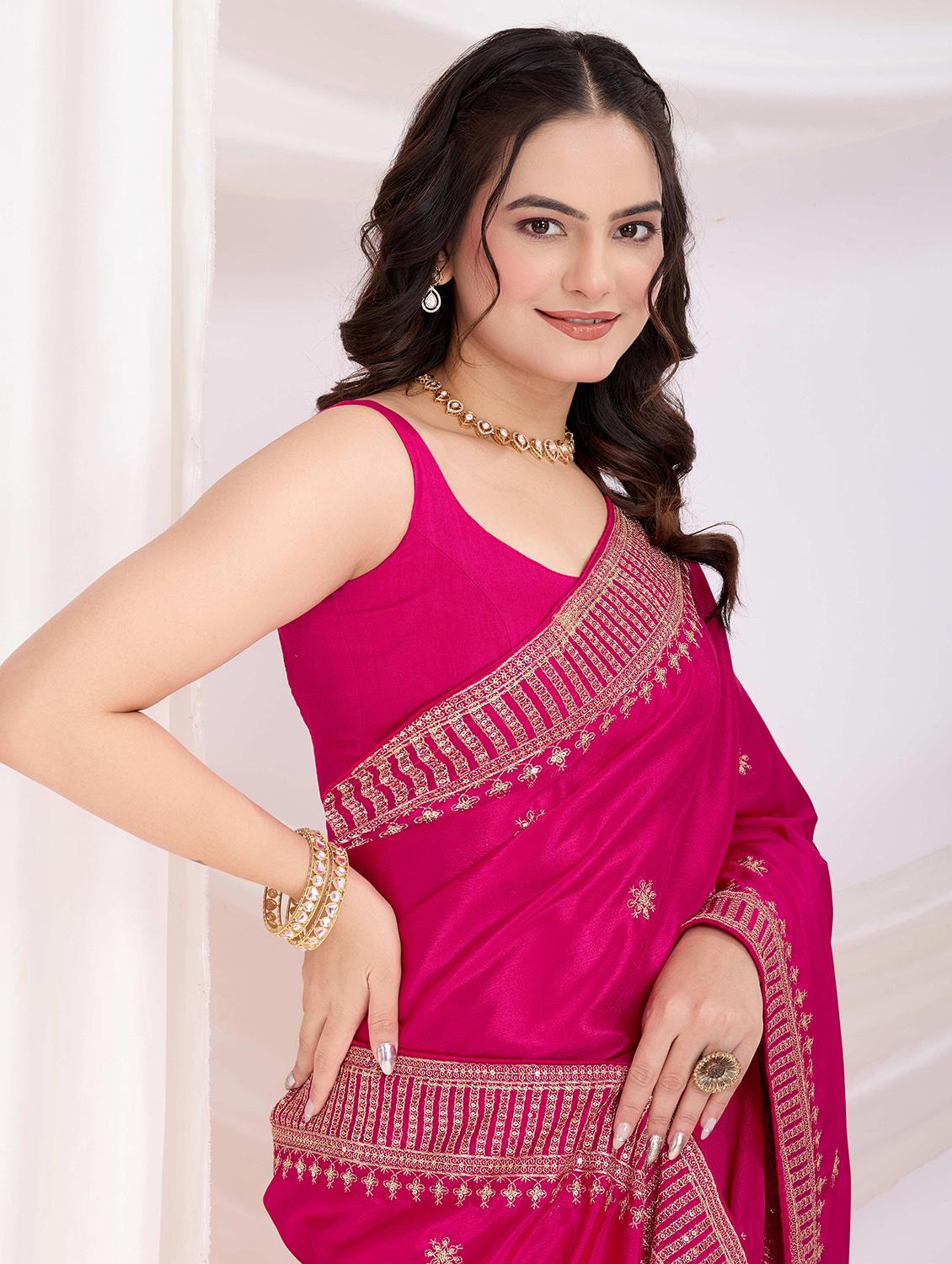 women solid with work embroidered saree with blouse - 22021303 - Standard Image - 2