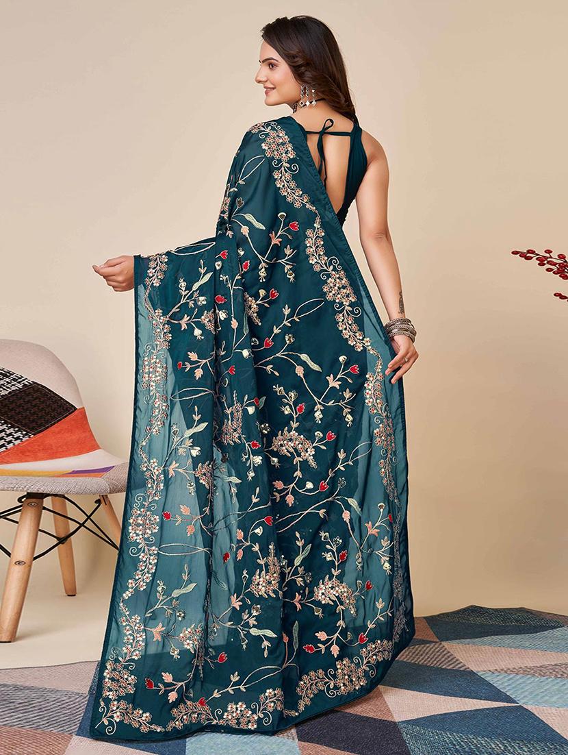 women solid with work embroidered saree with blouse - 22021317 - Standard Image - 2