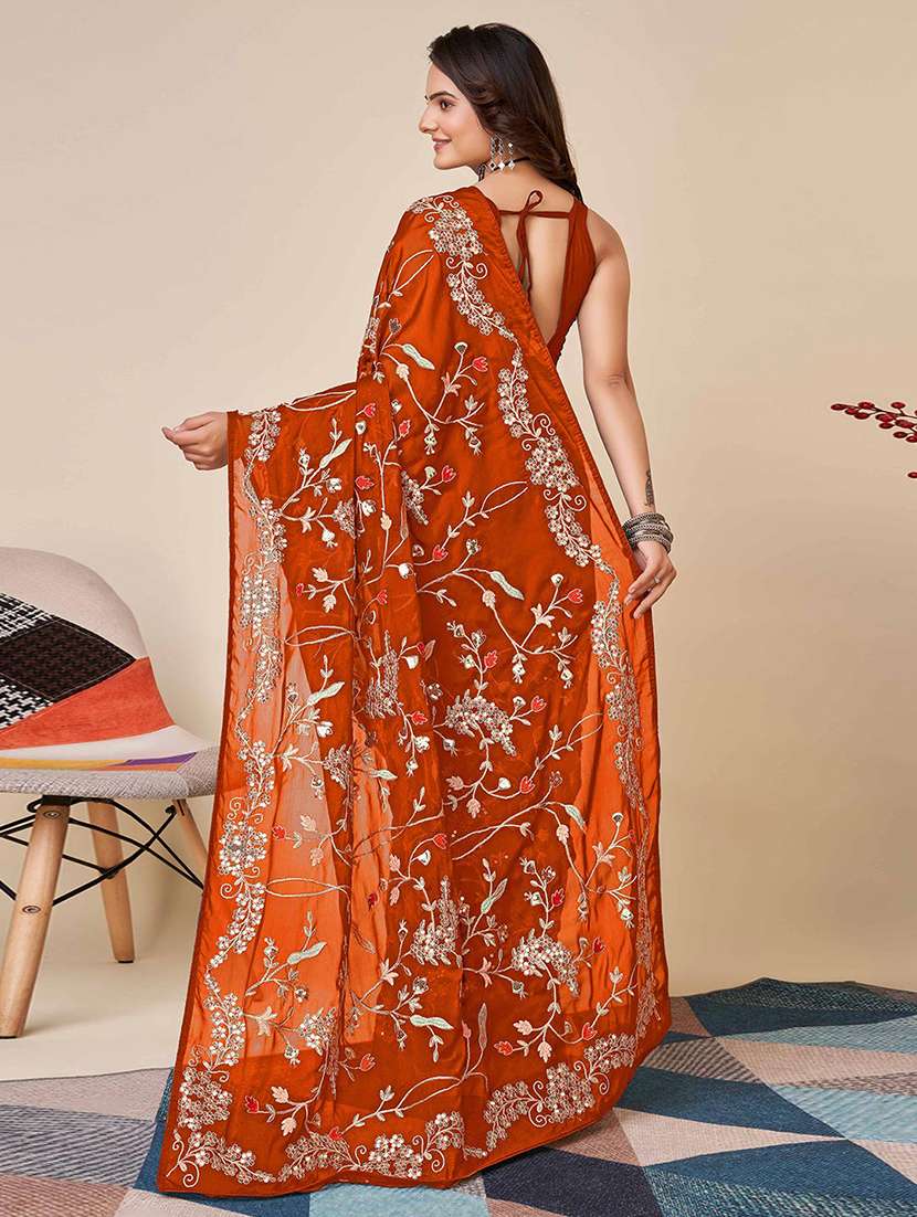 women solid with work embroidered saree with blouse - 22021319 -  Standard Image - 2
