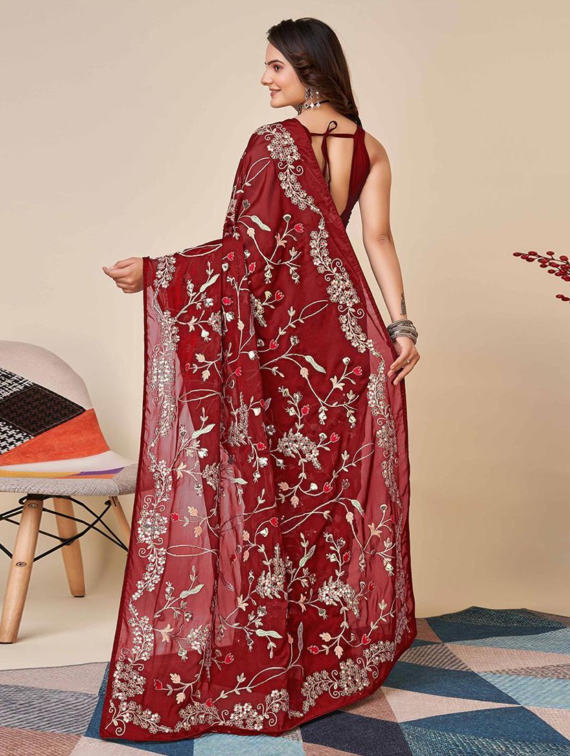 women solid with work embroidered saree with blouse - 22021320 - Standard Image - 2