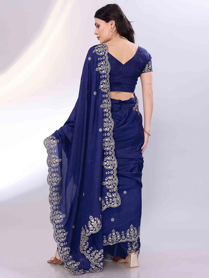 women solid with work embroidered saree with blouse - 22021321 - Standard Image - 2