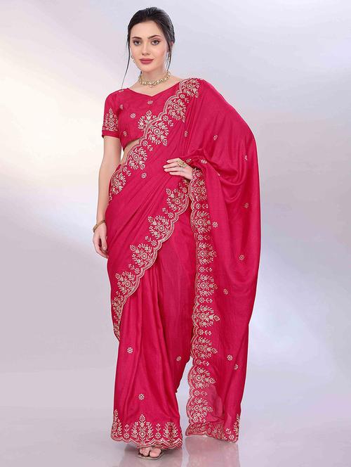 women solid with work embroidered saree with blouse - 22021324 -  Standard Image - 0