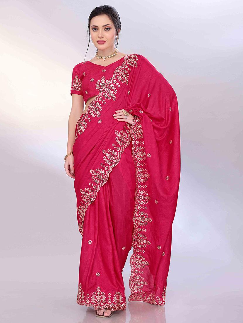 women solid with work embroidered saree with blouse - 22021324 -  Zoom Image - 0