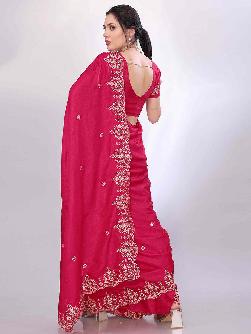 women solid with work embroidered saree with blouse - 22021324 - Standard Image - 2