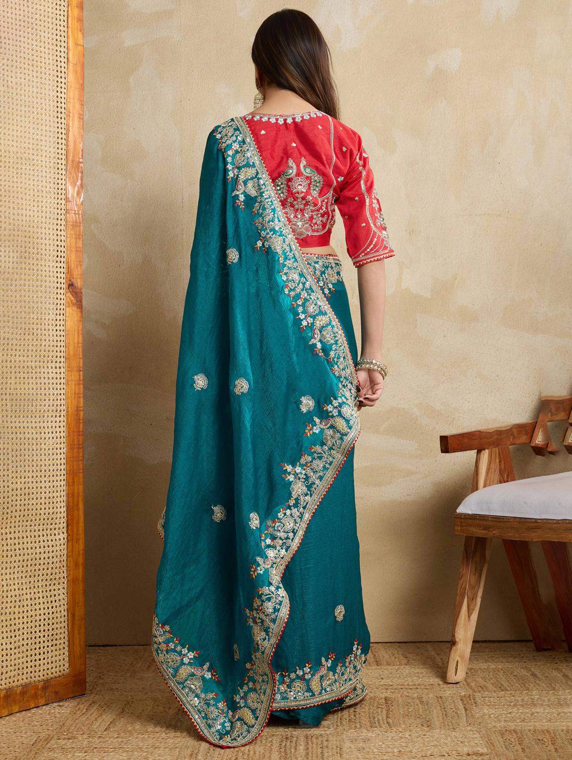 women solid with work embroidered saree with blouse - 22021331 - Standard Image - 2