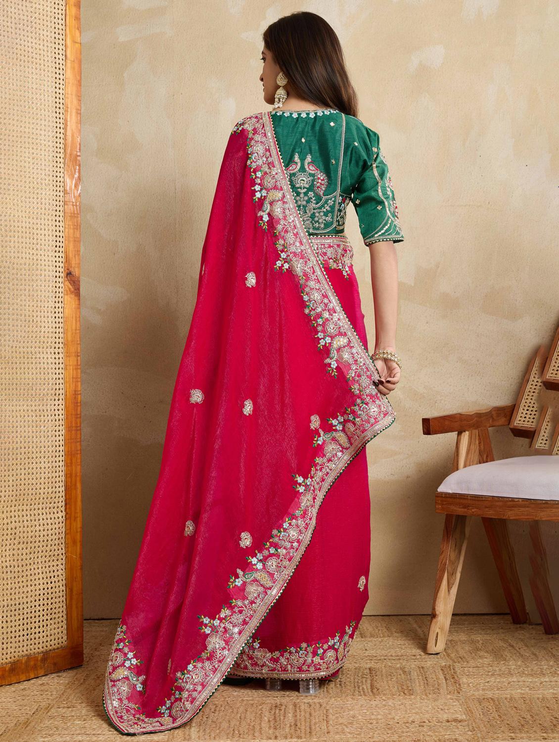 women solid with work embroidered saree with blouse - 22021332 - Standard Image - 2