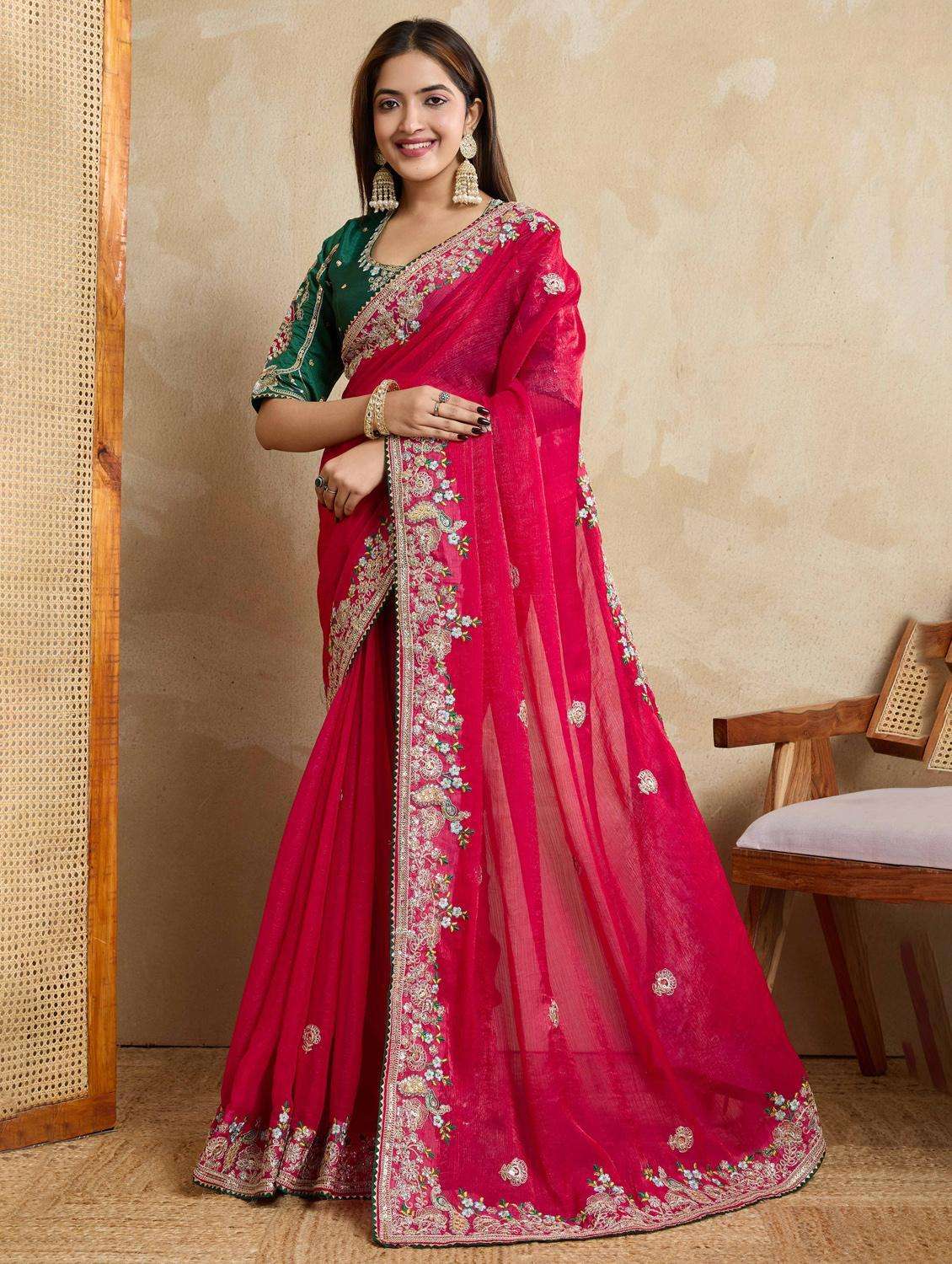 women solid with work embroidered saree with blouse - 22021332 -  Standard Image - 2