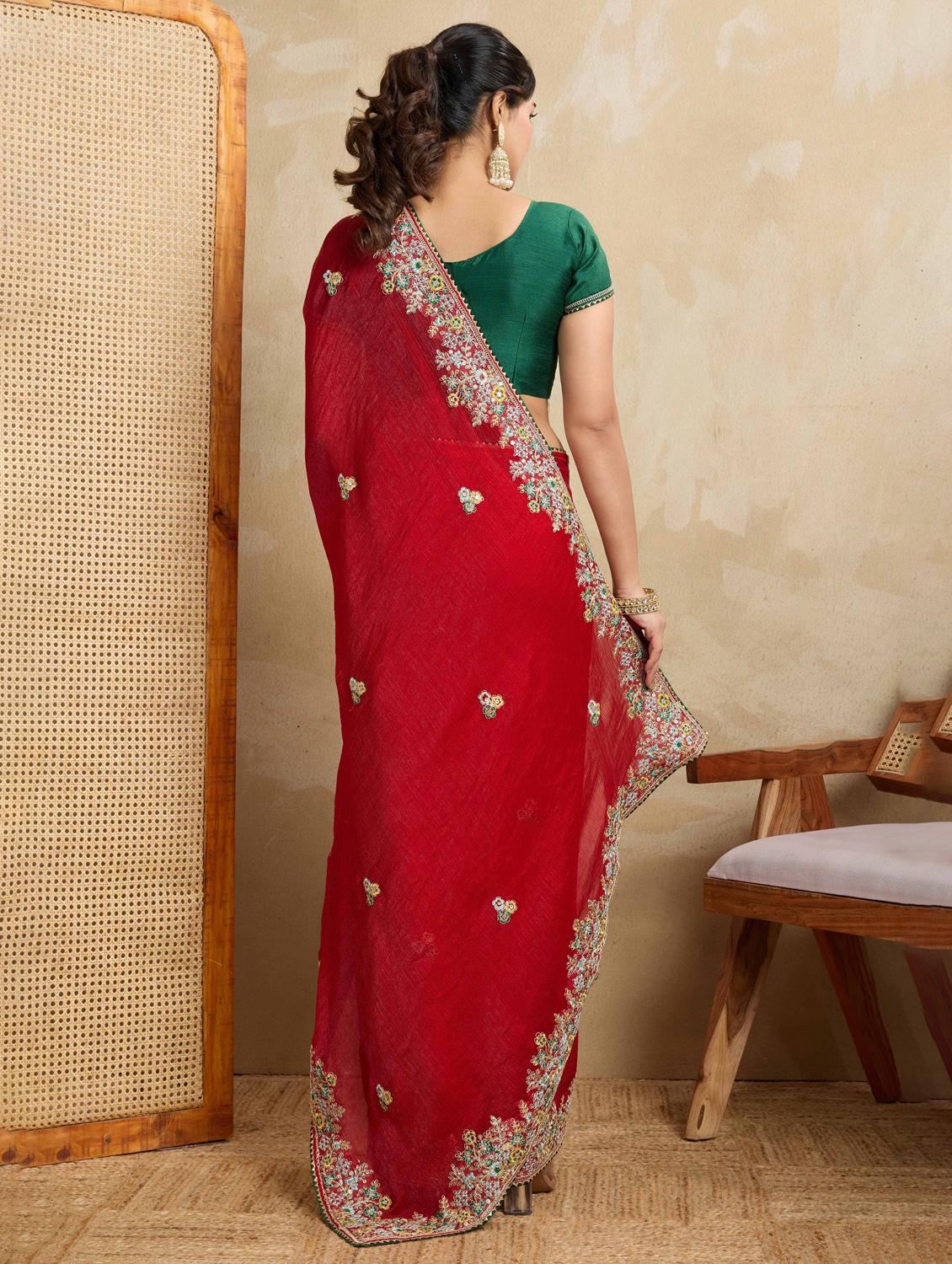 women solid with work embroidered saree with blouse - 22021333 - Standard Image - 2