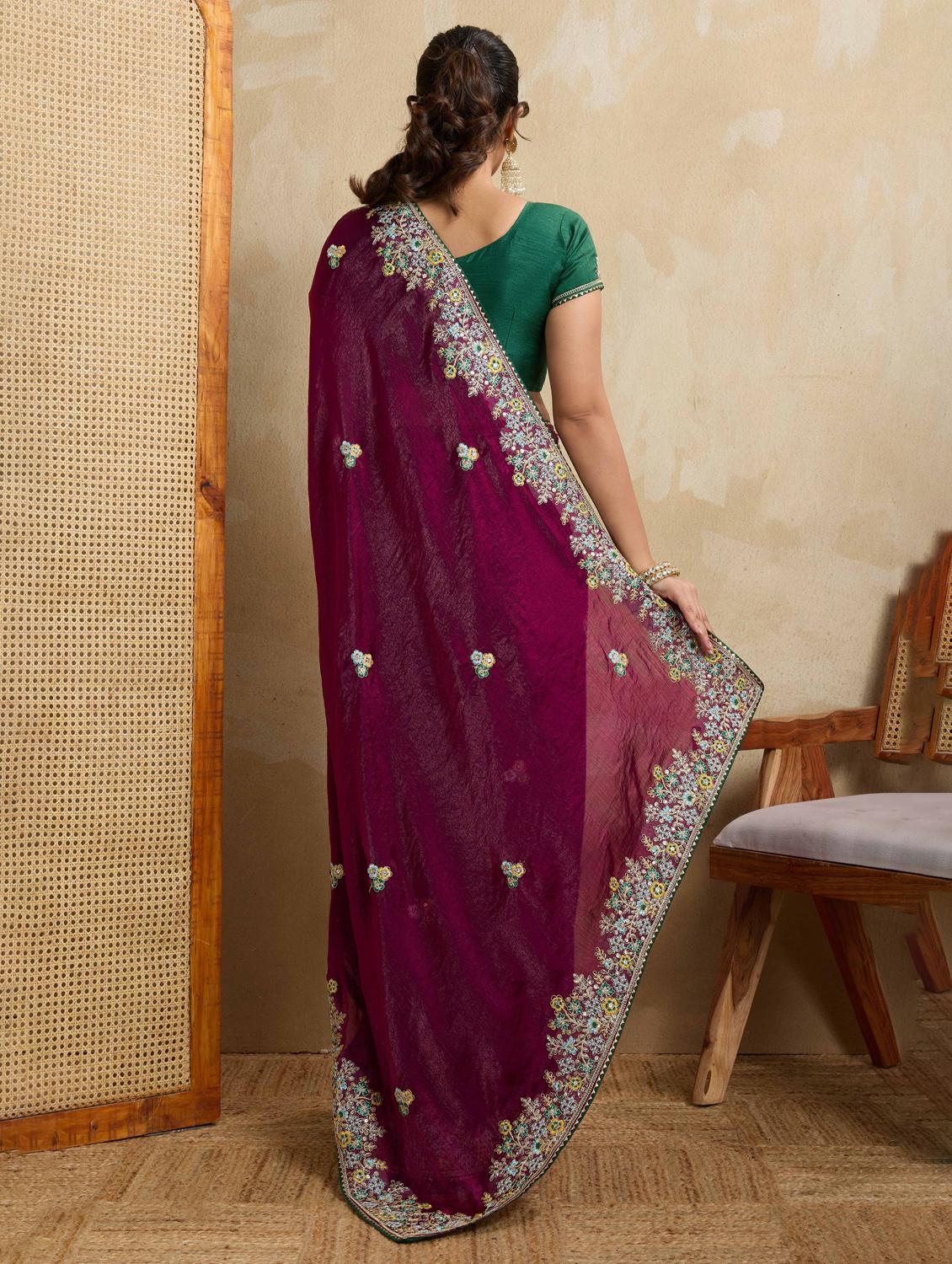 women solid with work embroidered saree with blouse - 22021335 - Standard Image - 2