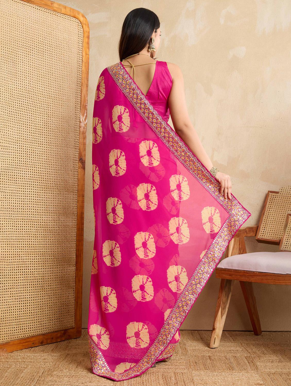 women tie & dye printed bordered saree with blouse - 22021336 - Standard Image - 2