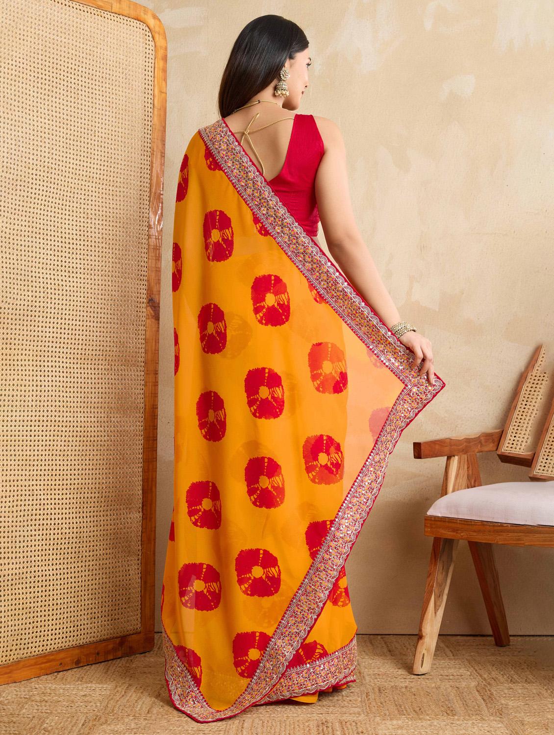 women tie & dye printed bordered saree with blouse - 22021337 - Standard Image - 2