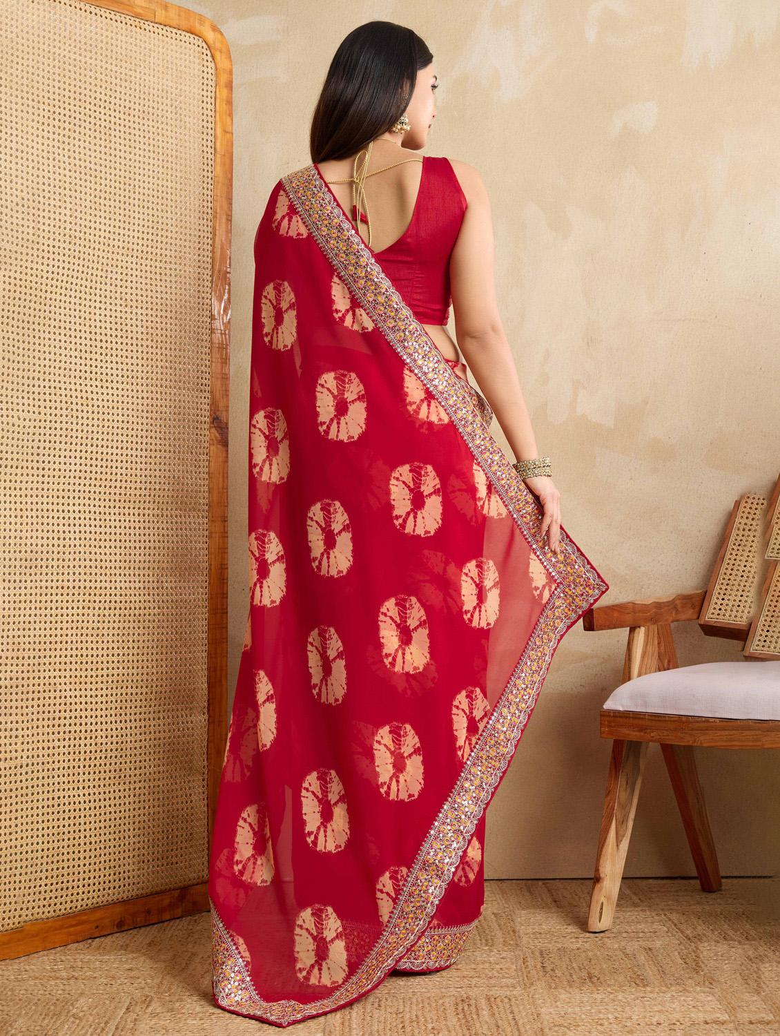 women tie & dye printed bordered saree with blouse - 22021338 - Standard Image - 2