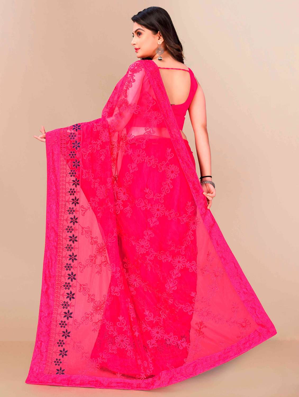 women solid with work embroidered saree with blouse - 22021345 -  Standard Image - 2