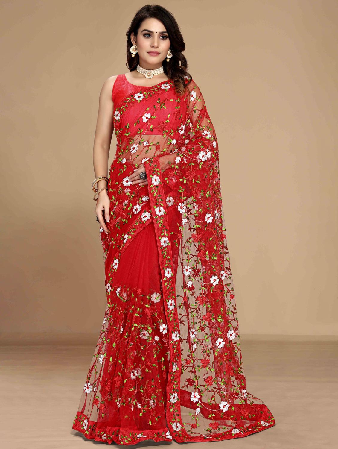 women floral embroidered saree with blouse - 22021351 -  Zoom Image - 0