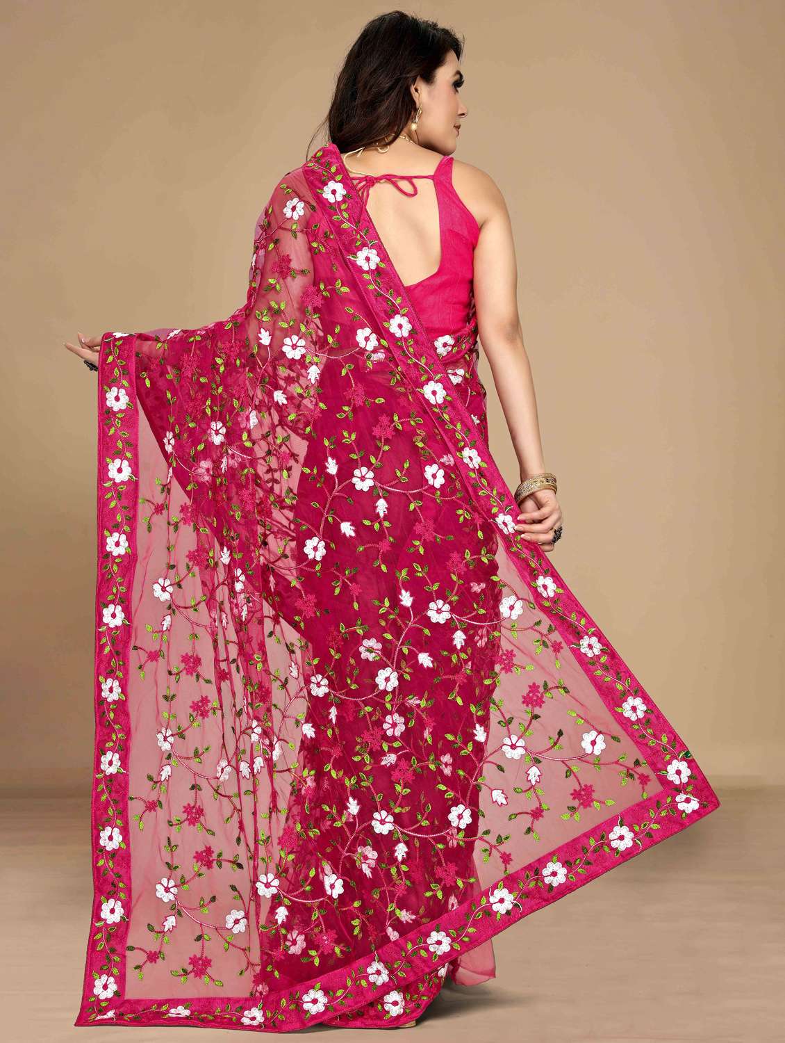 women floral embroidered saree with blouse - 22021353 -  Standard Image - 2