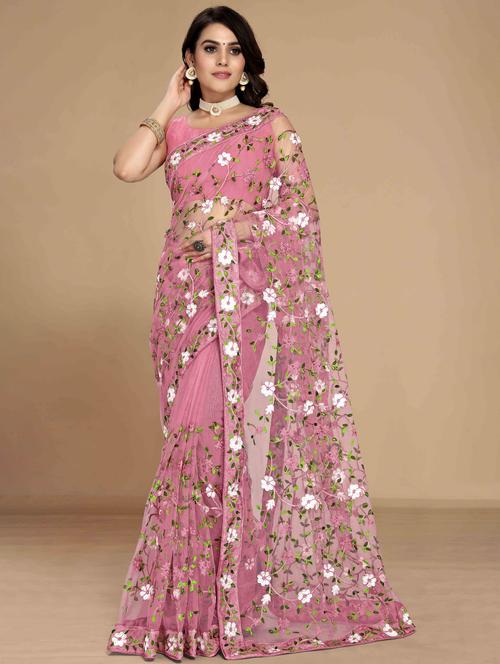 women floral embroidered saree with blouse - 22021354 - Standard Image - 0