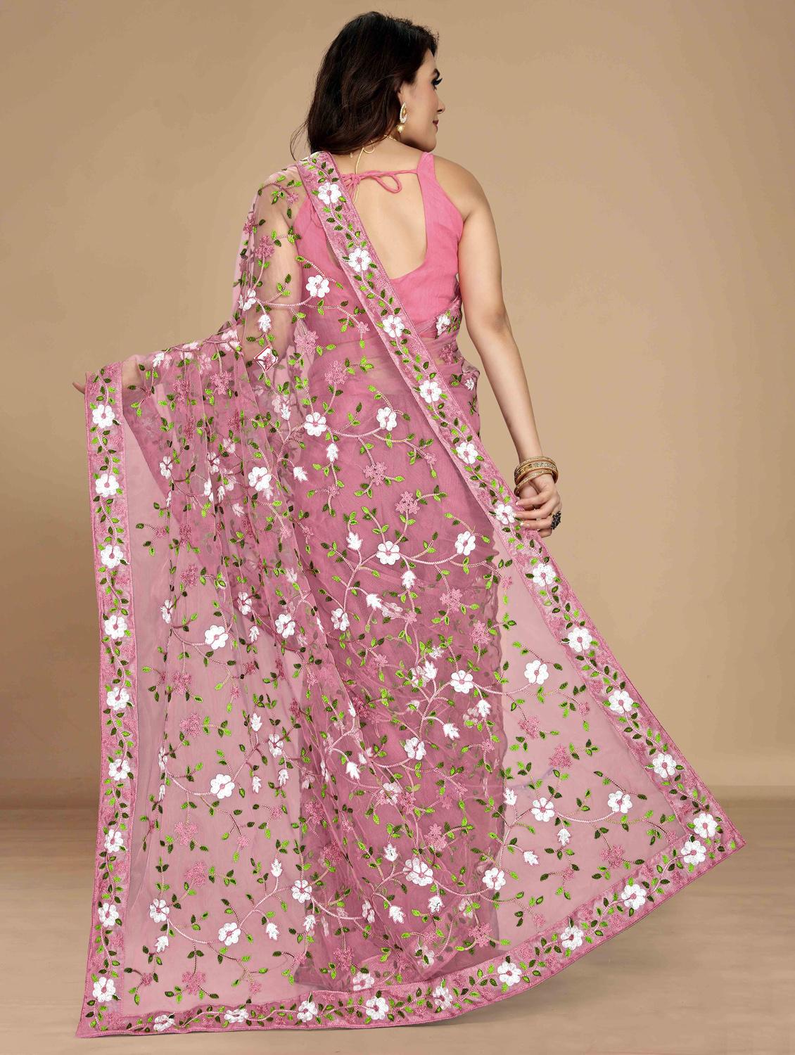 women floral embroidered saree with blouse - 22021354 - Standard Image - 2