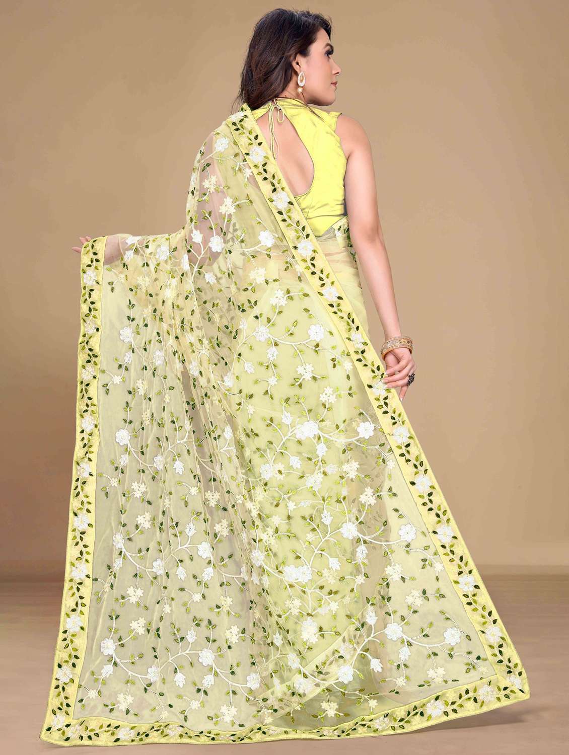 women floral embroidered saree with blouse - 22021355 -  Standard Image - 2