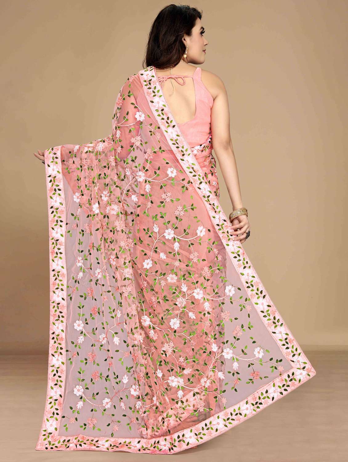women floral embroidered saree with blouse - 22021356 -  Standard Image - 2