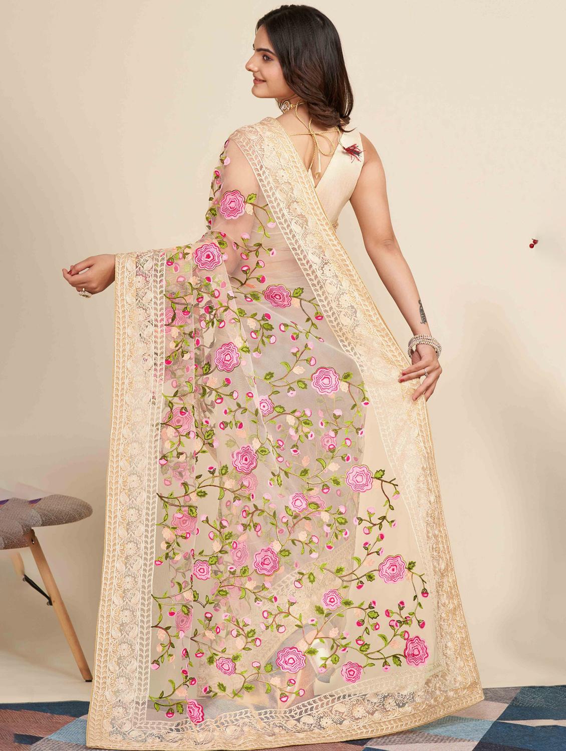 women floral embroidered saree with blouse - 22021357 - Standard Image - 2