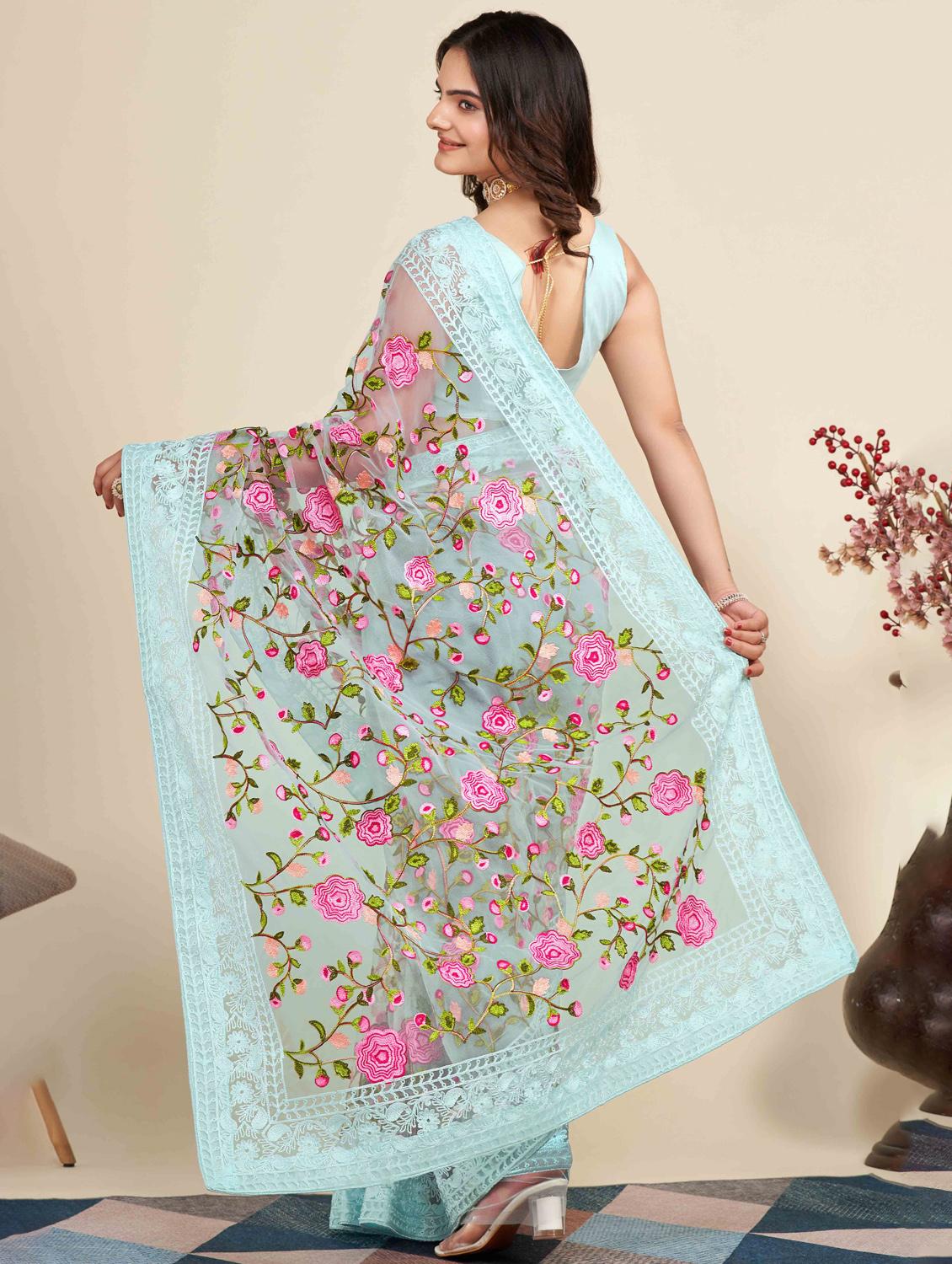 women floral embroidered saree with blouse - 22021359 - Standard Image - 2
