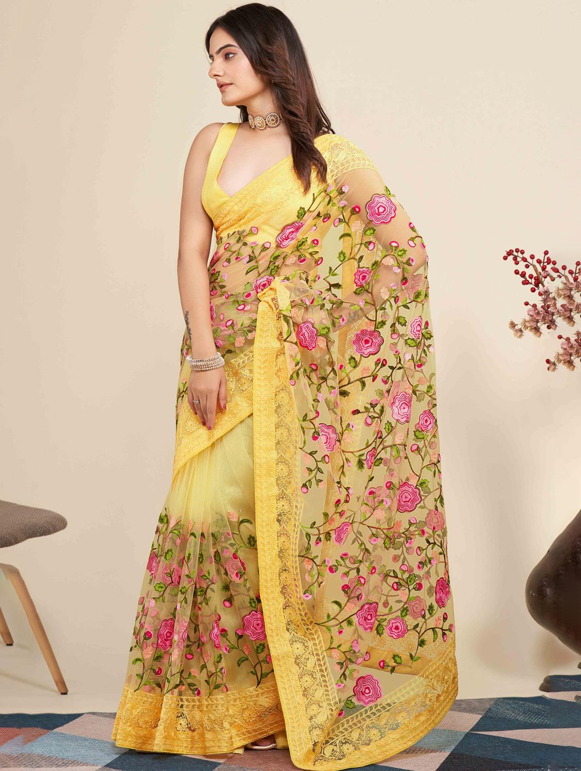 women floral embroidered saree with blouse - 22021360 - Standard Image - 2