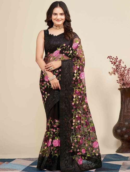 women floral embroidered saree with blouse - 22021361 -  Standard Image - 0
