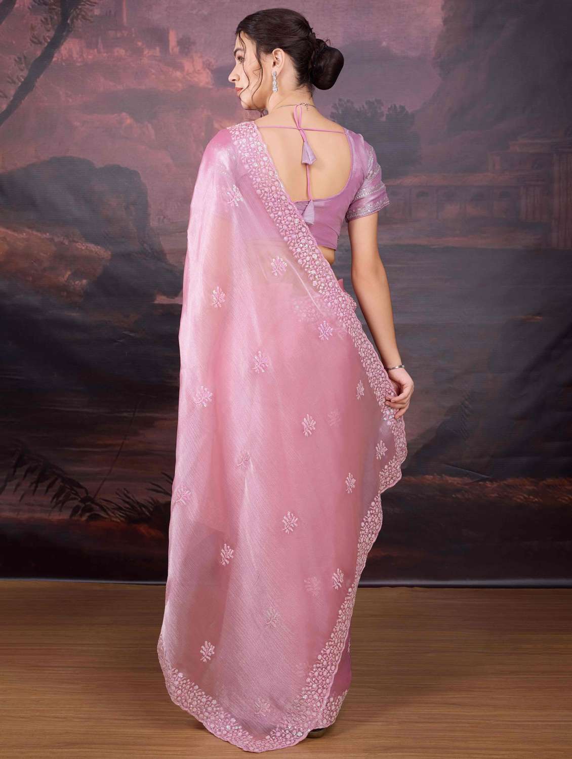 women solid with work embroidered saree with blouse - 22021369 - Standard Image - 2