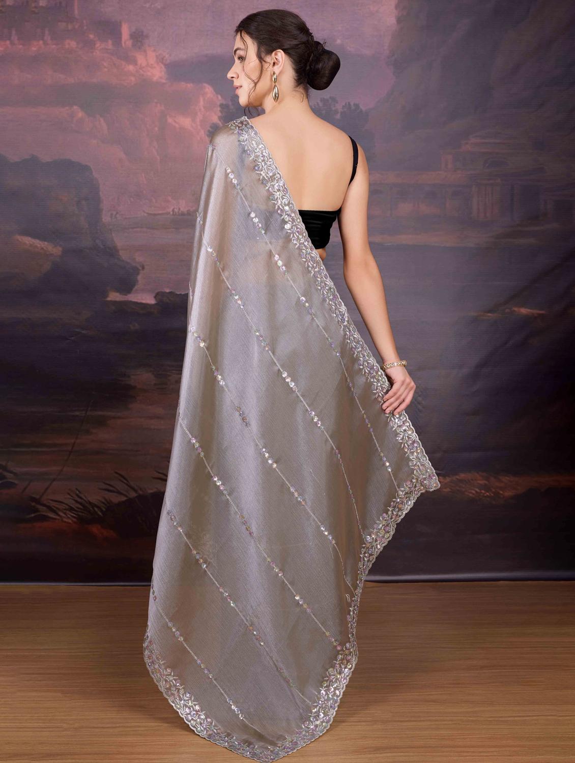 women solid with work embroidered saree with blouse - 22021372 - Standard Image - 2