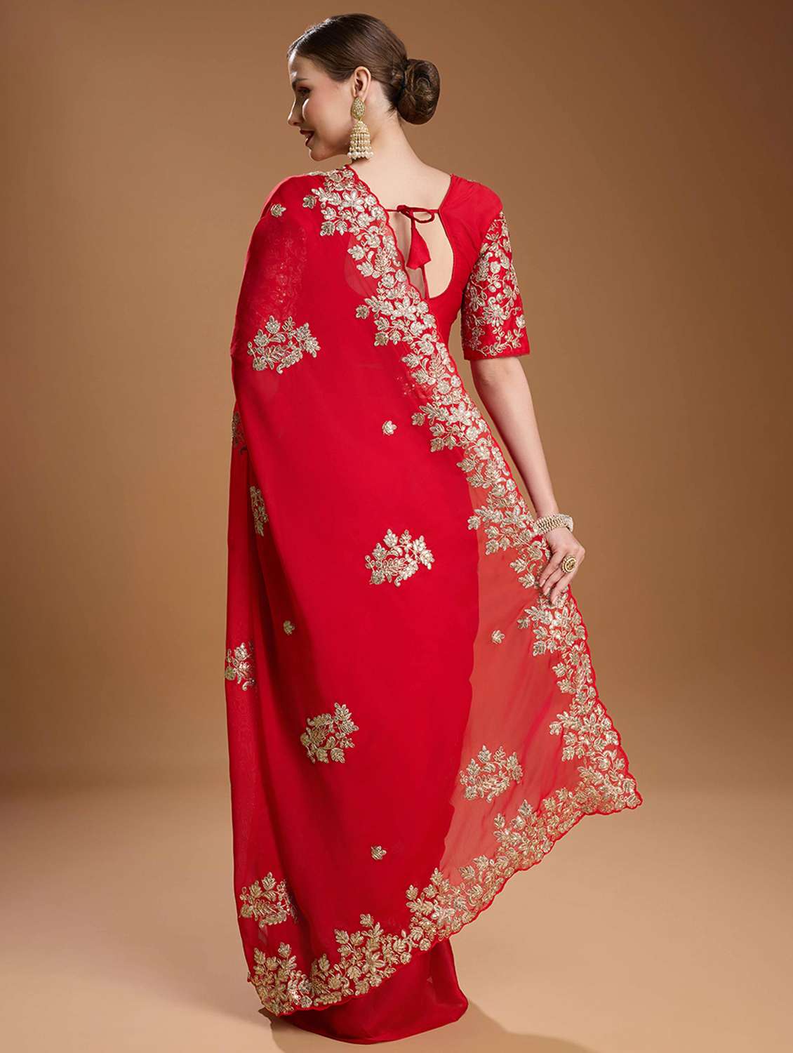 women solid with work embroidered saree with blouse - 22021376 -  Standard Image - 2