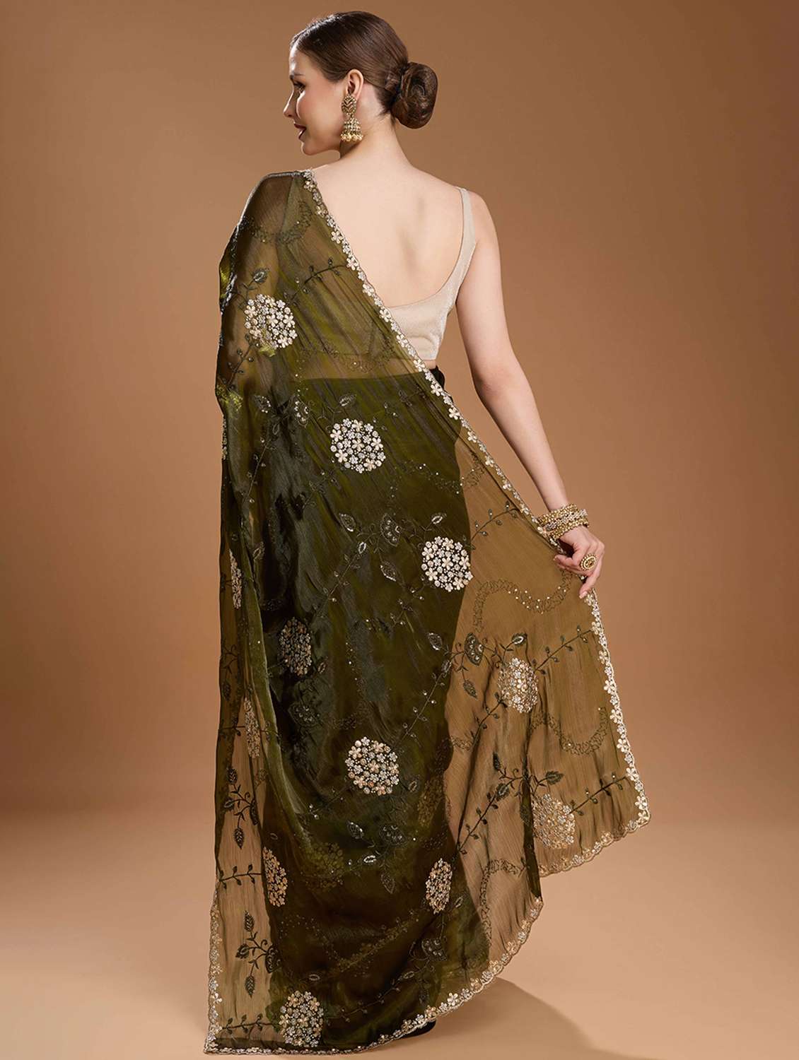 women solid with work embroidered saree with blouse - 22021379 -  Standard Image - 2