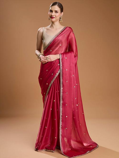 women solid with work embroidered saree with blouse - 22021381 - Standard Image - 0
