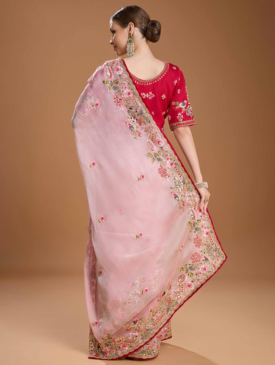women solid with work embroidered saree with blouse - 22021383 - Standard Image - 2
