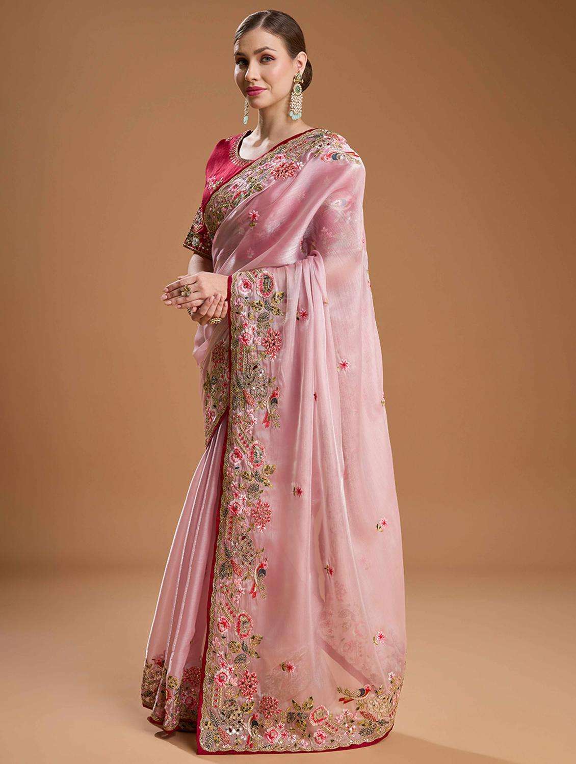 women solid with work embroidered saree with blouse - 22021383 -  Standard Image - 2