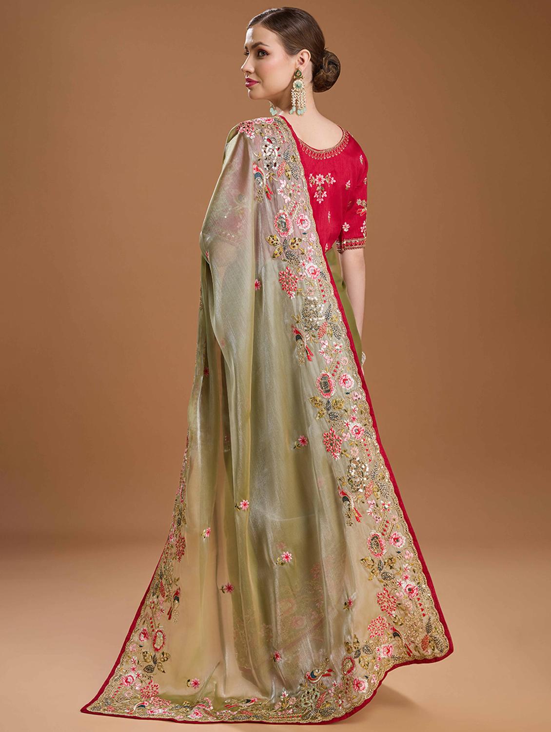 women solid with work embroidered saree with blouse - 22021384 - Standard Image - 2