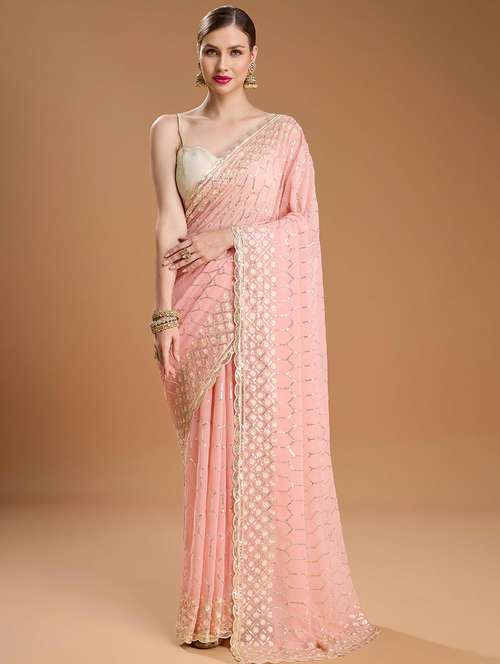 women solid with work embellished saree with blouse - 22021388 -  Standard Image - 0