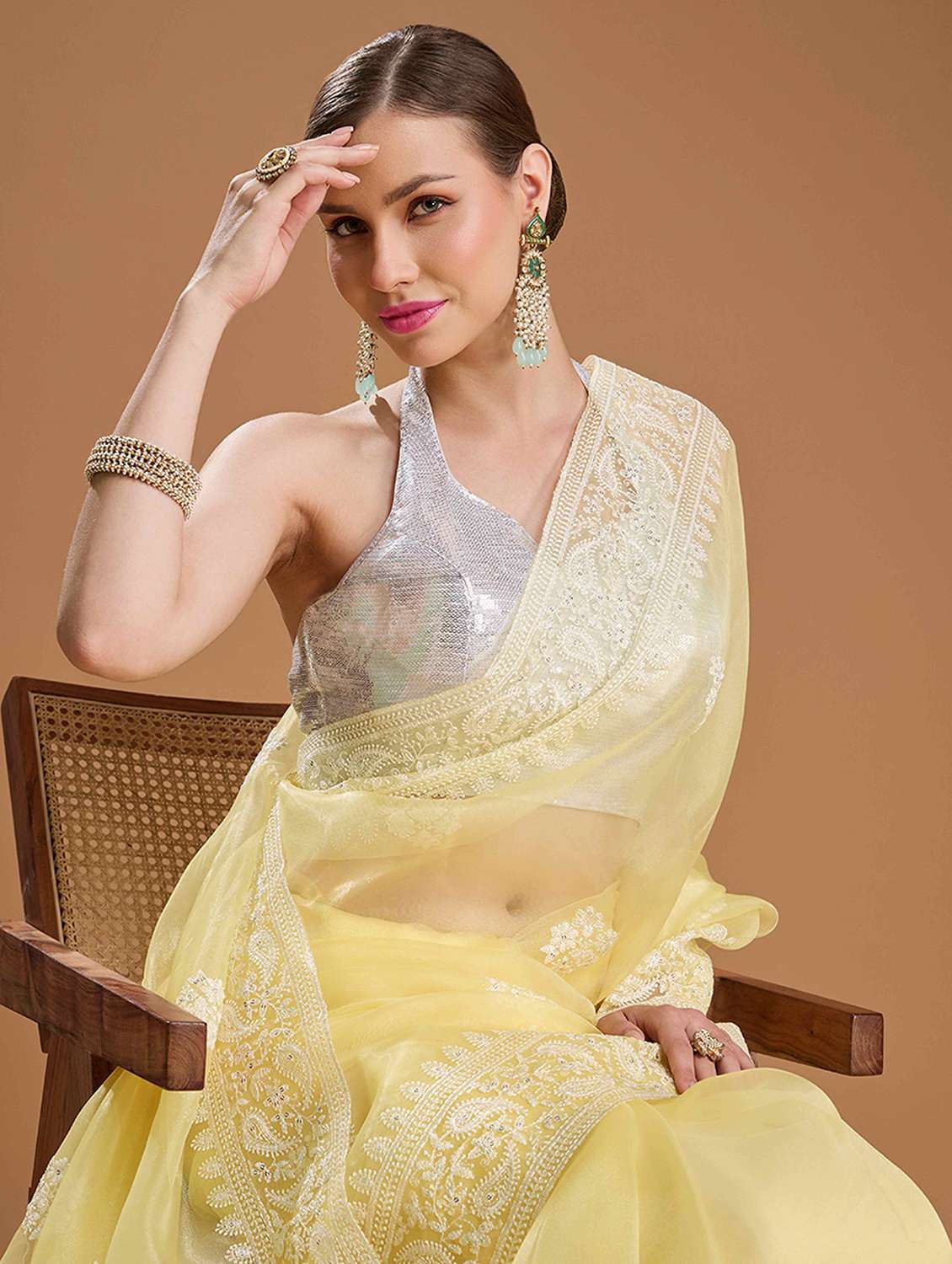 women solid with work embroidered saree with blouse - 22021390 -  Standard Image - 2