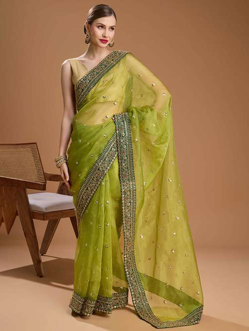 women solid with work bordered saree with blouse - 22021392 -  Standard Image - 0