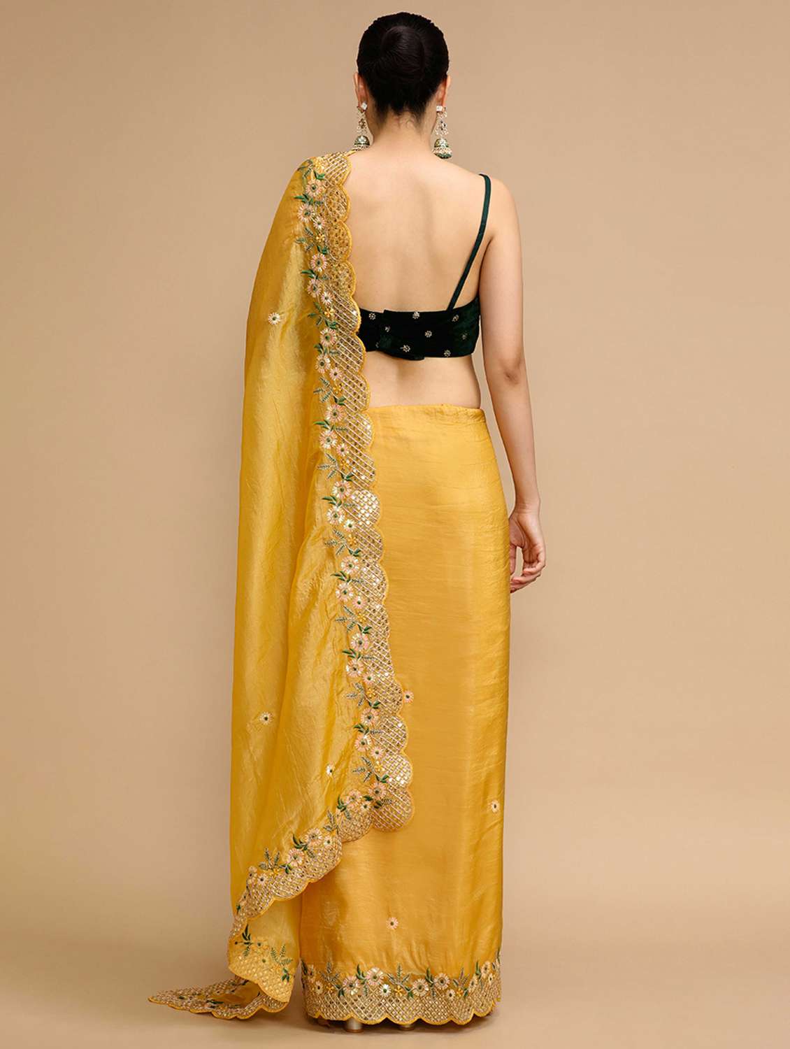 women solid with work embroidered saree with blouse - 22021404 -  Standard Image - 2